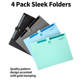 Sooez 4 Pack Expanding Filer Folders, 5 Pocket Accordion Cute File Folder with Labels, Premium Portable Expandable Organizer for Documents, for School Office