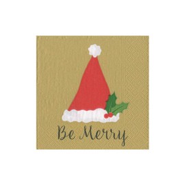 Cocktail Napkins Paper Napkins Christmas Party Napkins Holiday Party Red and Gold Napkins Be Merry 5" x 5" Pk 40