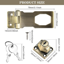 ADERTOS Keyed Hasp Lock Hasp and Staple with Padlock, Heavy Duty Shed Lock Door Lock Hasp Twist Knob Keyed Locking Hasp Safety Door Clasp Gate Lock with Key for Cabinets Gate -Vintage Bronze, 3 Inch