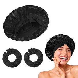 Silk Bonnet for Sleeping Women, Satin Hair Bonnets, Soft Elastic Band Silk Sleep Cap for Curly Hair, Braids - Soft Hair Protection with Tie Band Hair Wrap for Women (Black)