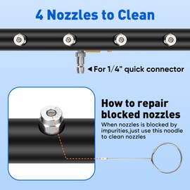 2-in-1 16' Undercarriage Pressure Washer Water Broom, 4000PSI Under Car Pressure Washer Attachment with 3 Pieces Extension Wand & Hub Brusher, Surface Cleaner (without Bottle& Replaceable Nozzle)