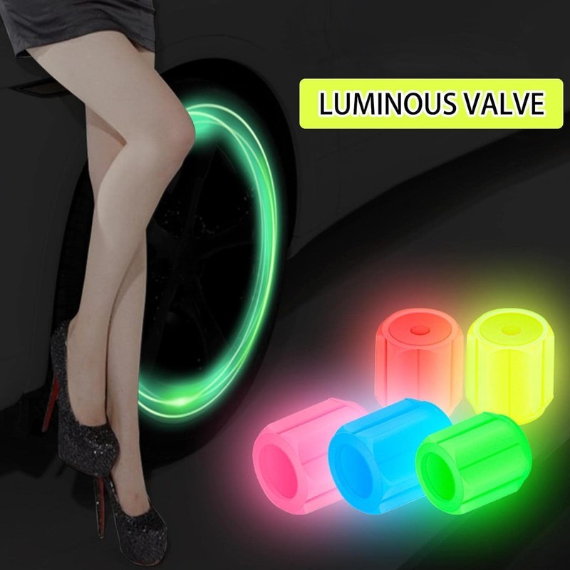 4Pcs Yellow Luminous Tire Valve Caps, Car Wheel Styling Motorcycle