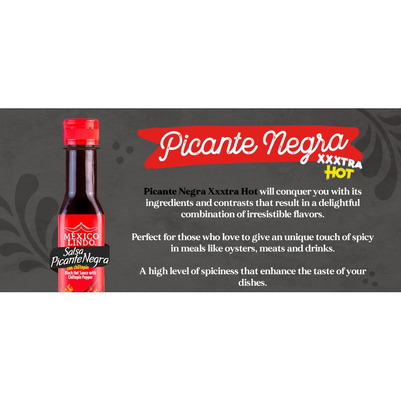 Mexico Lindo Picante Negra with Chiltepin Xxxtra Hot Sauce Display,