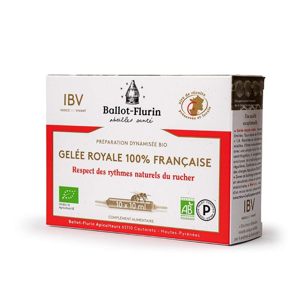 Ballot Flurin - Préparation dynamisée à la Gelée Royale Française Bio - Fabriqué en France - Certifié Paléo - 10 Ampoules