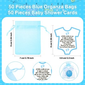 50 Sets Baby Shower Favors Tea Light Candles for Guests Cute Baby Shower Decorations with 50 Cards and 50 Pieces Organza Bags for Boys Girls Guests Friend Baby Shower Gender Reveal Party Favors (Blue)