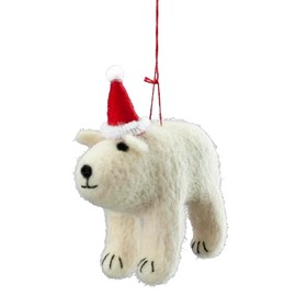CF Collection Wool Christmas Tree Ornament [Pack of 1] (Polar Bear with Santa Hat, 4.25 Inches)