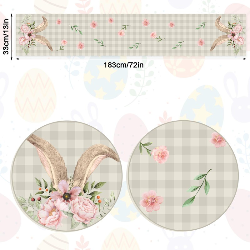 QINJIEJIE Table Runner Spring Colourful Easter Table Runner Linen Easter