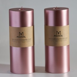 MOZEAL 4" x 10" Extra-Large Rose Gold Pillar Candles (Set of 2), Unscented, Dripless, Smokeless, Long Clean-Burning, Tall 10 inch Large Rose Gold Pillar Candles for New Year's Decor