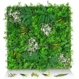 EverNature 20"x20" Grass Wall Panels, 6PCS Artificial Greenery Backdrop Wall with UV Resistant Leaves, Faux Green Wall Decor for Outdoor Indoor Patio Garden Backyard