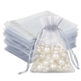 G2PLUS Silver Grey Organza Bags, 10 x 12 cm Gift Organza Bags, Pack of 100 Organza Bags with Drawstring, Wedding Candy Bag, Jewellery Bag, Gift Bag