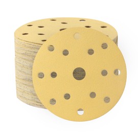150mm Sanding Discs,6 Inch 15 Hole Sanding Discs,Hook and Loop 80 Grits Gold Sandpaper, 50PCS Round Ceramic Sand Paper Discs for Random Orbit Sander