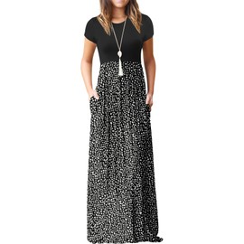 GRECERELLE Maxi Dress Women Summer Casual Short Sleeve Long Comfortable Dresses for School Event M, Leopard Print Black