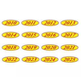 Unbranded Car Dealer Oval Model Year Stickers, 4 Digit Red/Yellow bundle 2010-2025