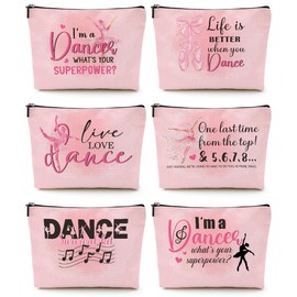 6 Pcs Dance Makeup Bag, Dancer Gifts, Dance Gifts Dance Stuff Cosmetic Bag Dance Recital Gifts for Girls Women Friends Dance Lover Travel Toiletry Bag, Dance Teacher Gifts Graduation Birthday Gifts