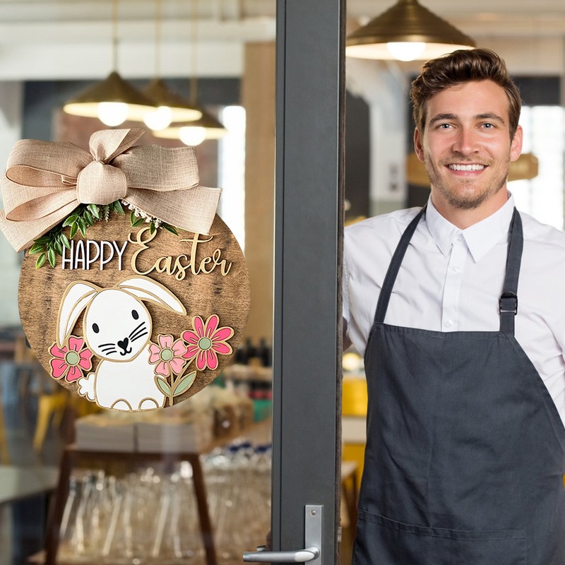 Easter Wooden Hanging Sign Bunny Rabbit Sign Door Decoration Easter