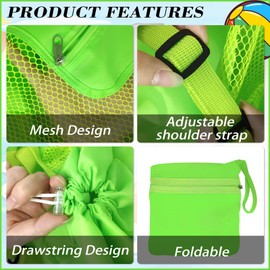 INVODA Mesh Beach Bag Drawstring Beach Backpack Foldable Toy Organizer Shell Adjustable Straps Large Capacity Swim Bag (Green)
