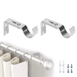 Soporte para Barra de Cortina, Juego de 2 Ganchos Ajustables para Barra de Cortina de 1 Pulgada, Níquel Plateado, Hierro, Acabado Antioxidante, Color Plata