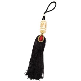 AMN077 - Espejo decorativo para colgar en forma de cilindro para coche, diseño de Alá Muhammed árabe, caligrafía con borla, regalo musulmán (beige)