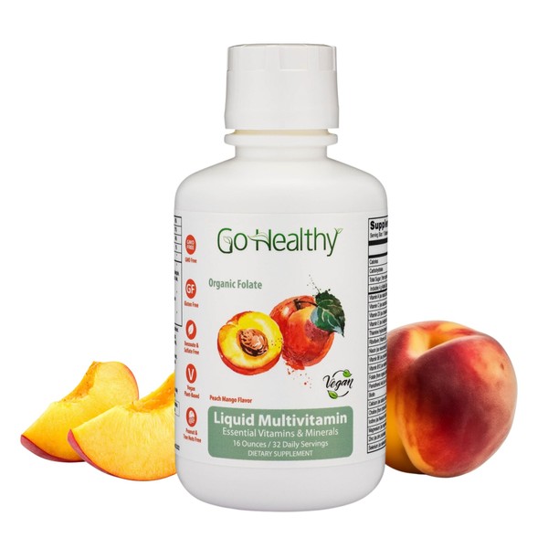 Go Healthy Multivitamin for Women, Men, Teens - Vegan Liquid Immune Support Supplement, Organic Folate, Liquid Vitamins & Minerals, 20 Fruits & Vegetables, Prebiotic, Gluten Free - 32 Servings