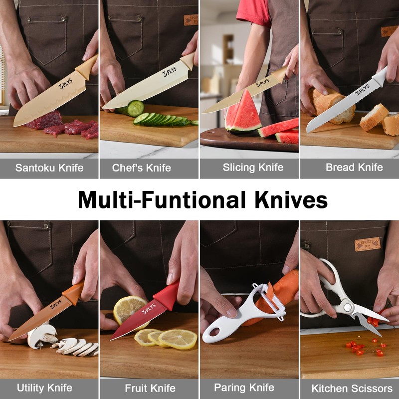 14-Piece Kitchen Knife Set - Stainless Steel Knives, Safety Sheaths
