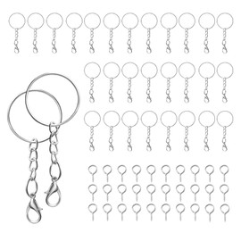 60Pcs Keyring Making Kit with Lobster Clasps and Eyelet Screws, 30 Key Rings, 30 Eyelet Screws, DIY Keychain Accessories for Crafts, Jewelry Making (Silver)