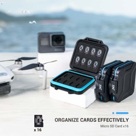 JJC 16 Slots MicroSD Card Case MSD Card Holder Storage for 16 Micro SD/MSD/TF Cards, Memory Card Box Organizer Water-Resistant, Anti-Shock, with Lanyard for Easy Carry