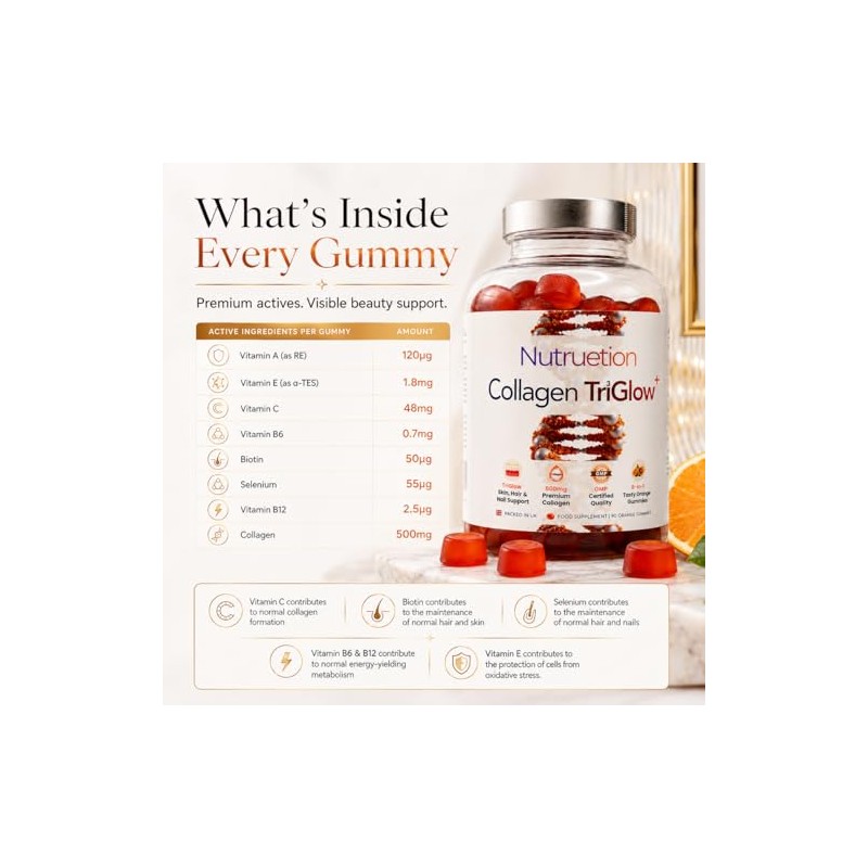 Bovine Collagen Gummies | TriGlow+ 8-in-1 Beauty Complex | 500mg