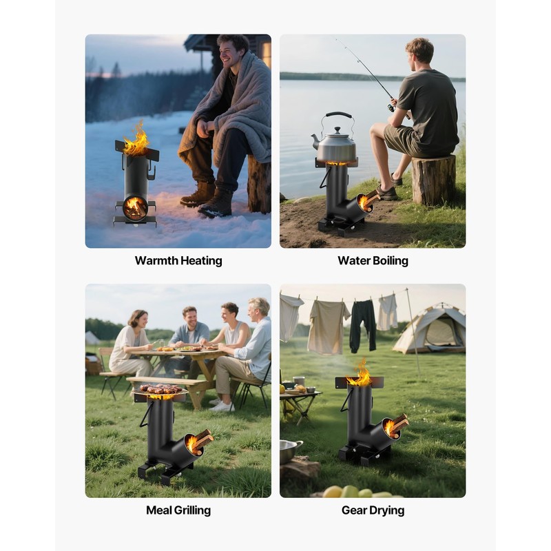 VEVOR Camping Rocket Stove, Wood Burning Portable Rocket Stove with