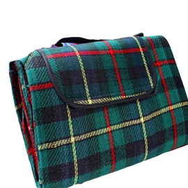 AKORD Waterproof Picnic Blanket, Plaid Pattern, 200 x 150 cm, Green Tartan with PVC Base