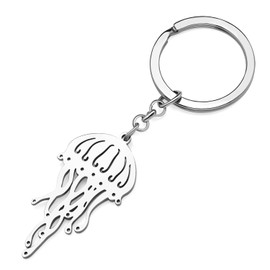 RAIDIN Stainless Steel Cute Ocean Animal Jellyfish Keyring Key Ring Jewellery Gifts for Women Girls Car Purse Key Accessory, Silver-160