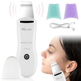 Limpiador Facial Ultrasónico, Skin Scrubber, Peeling Ultrasónico Facial | Color Blanco/Negro: Limpieza Ultrasónica, Iones Negativos y EMS. Remueve Esp