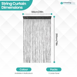 Trimming Shop Glitter String Curtains Polyester Fly Screen Room Divider Fringe Panel Spaghetti Tassel Curtain Decorative Divider for Doorway, Windows & Event Decoration, 200cm x 100cm, Black