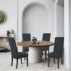 Chair Covers, Set of 2, Universal Stretch Chair Covers, Modern Jacquard Cover, Removable Chair Cover, Dining Room Cover, Bi-Elastic Fitted Cover, for Banquet Decoration and Wedding Parties (Dark Grey,