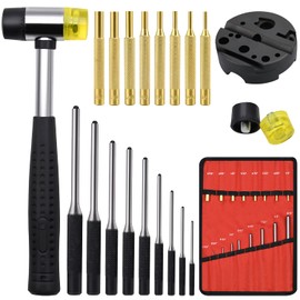 LFSEMINI Pin Punch Set, 22pcs Removing Repair Tools, Including Universal Block, Brass Pin Punches, Steel Pin Punches and Hammer