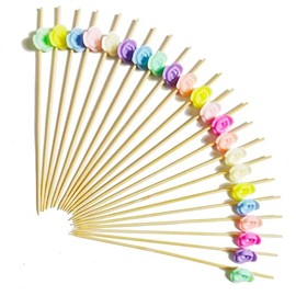 Decorative Rose Fruit Picks – 12cm Cocktail Toothpicks with Mini Rose Flowers, Bamboo Skewers for Appetizers, Desserts, Drinks, Party Supplies, Wedding Decor, Baby Showers, Pack of 100