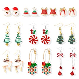 Christmas Earrings for Women Christmas Tree Bells Snowman Santa Claus Bow Earrings Holiday Earrings Party Jewelry Christmas Gifts Stocking Stuffers