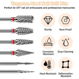 Diesisa 6PCS Nail Drill Bits, 3/32 Inch Efile Nail Drill Bits, Tungsten Steel Electric Nail File Bits, Professional Cuticle Drill Bits for Acrylic and Gel Nails (Fine)
