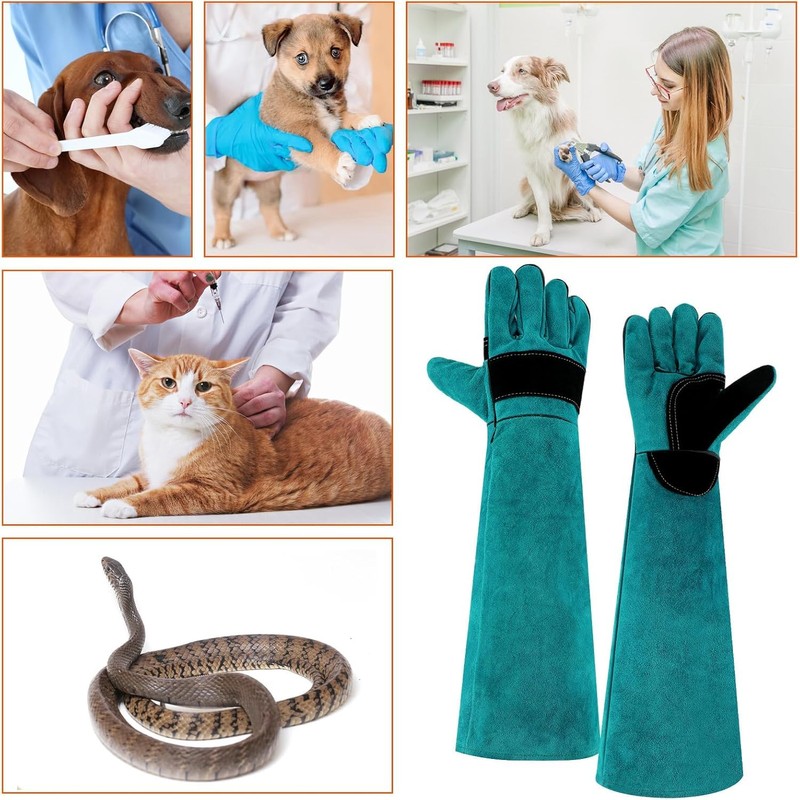60CM Animal Handling Gloves Bite Proof, Thickened Leather Protective Gloves