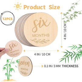 12 Pieces Wooden Baby Milestone Cards, Baby Monthly Milestone Marker Discs,Double Sided Photo Prop Milestone Discs for Newborn Photo Props Baby Shower Gifts