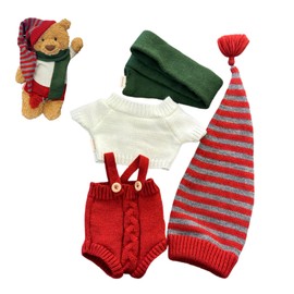 LICHADUOLE 14inch Doll Clothes for Bartholomew Bear and Bashful Bunny,Teddybear Christmas Outfits,Clothes only Without Doll (4pc Includes 1 Doll Santa hat, 1 Scarf, 1 Jumpsuit ,1sweater )