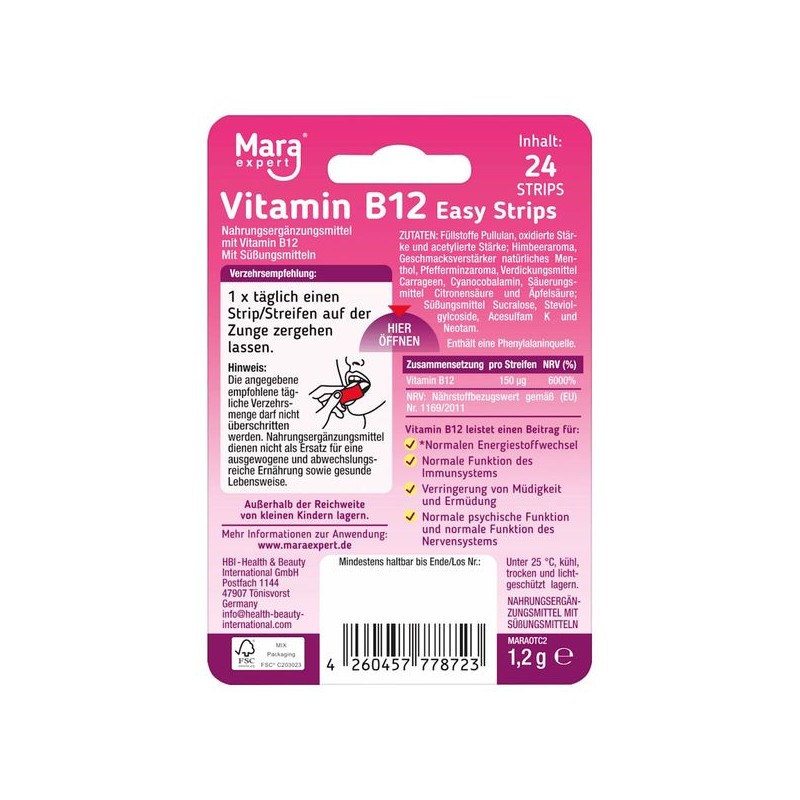 마라 Mara 이지 스트립 비타민B12 구강용 필름 스트립 24개입 Mara