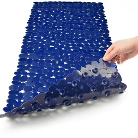 SONGZIMING Bathtub Mat Non Slip Pebble Bath Shower Mat with Drain Holes, Suction Cups Mat for Tub 16" W x 35" L, Navy Blue