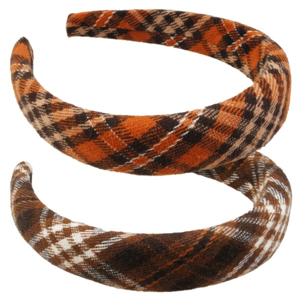VIVIAN & VINCENT 2 Pack of Womens Fall Scottish Tartan Headbands Headwraps Hair Band with Bow Orange and Brown Plaid