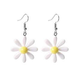 Daisy Earrings,Daisy Flower Earrings for Women Girl,Acrylic Yellow Flower Daisy Dangle Earring Wild Lily Petals Hawaii Plant Earrings (White)