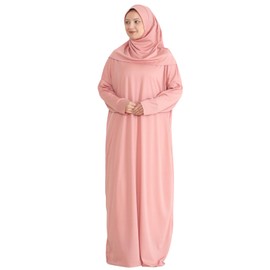 Prien Women Prayer Dress With Hijab Tasbih Muslim Set Islamic Clothes Abaya Jilbab Dubai Kaftan For Eid Ramadan (Rose)