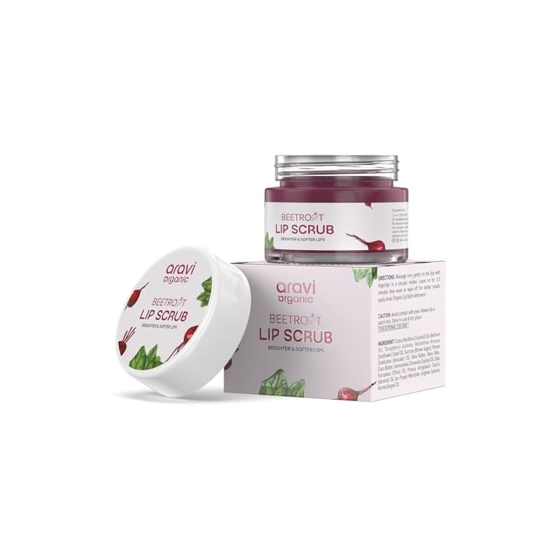 Aravi Organic Beetroot Lip Lightening Scrub Balm for Dark,Chapped &