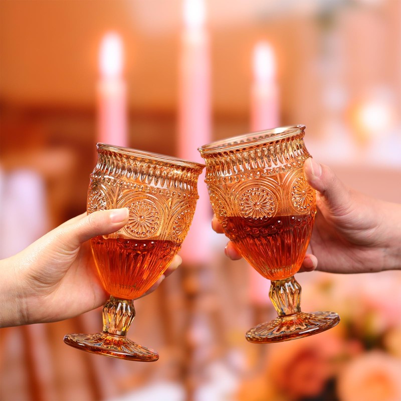 Darlion Wine Goblets, Goblet Glasses, Amber Goblets, Wine Glasses Set