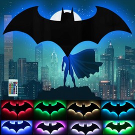 Superhero LED Lamp Decor Night Light with 16 Colors Remote, Wall Sconce, Acrylic Engraved, Kids Room Wall Lamp, Mirror (Black)