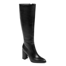 Zzheels Go Go Boots for women Pointed Toe Chunky Heel Boots Women's Knee High Boots Closed Toe with Side Zipper Black Matte US8