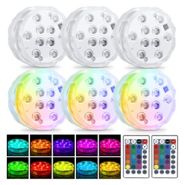 GAOUTO Pack of 6 Underwater LED Light with Remote Control, Waterproof Colour Changing Underwater Lighting, RGB Multi Colour Changing Underwater Light for Aquarium, Pond, Wedding, Floral, Vase Base